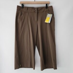 NEW Lole UPF 50 wrinkle free stretch capri gaucho brown pants womens size‎ 10